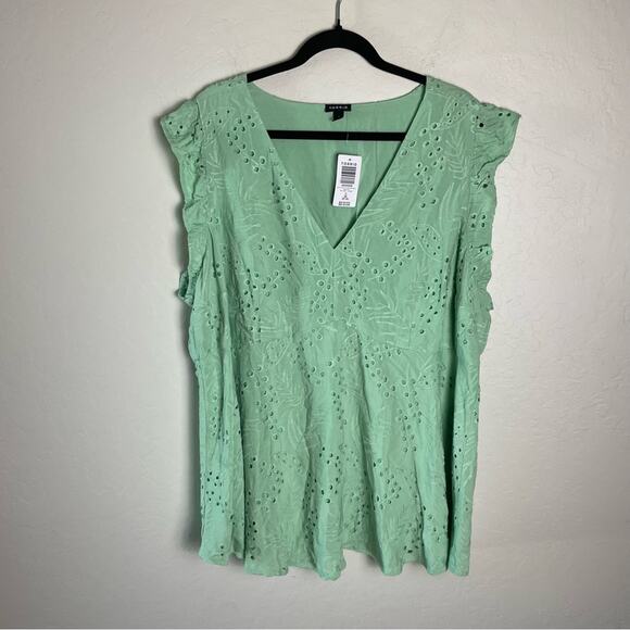 Torrid Green Eyelet Ruffle Sleeve Babydoll Top 3X NWT 40365248 Mint Green - Picture 4 of 12